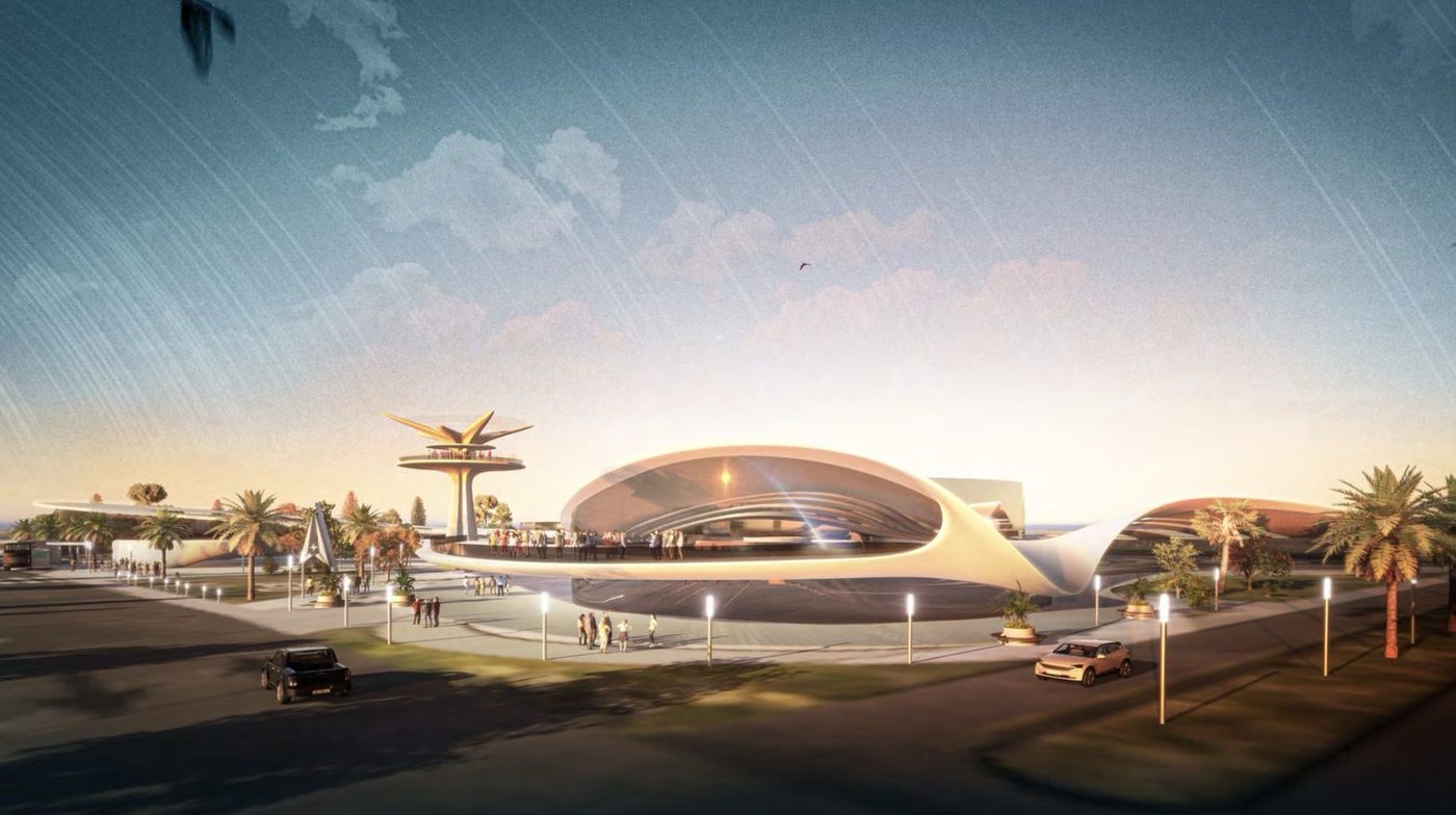 Concept rendering of the Phase 2 visitor center at dusk